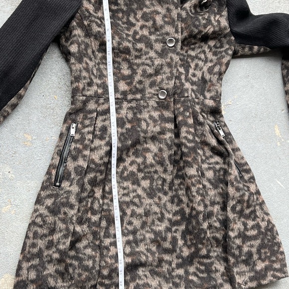 Guess Wool Leopard Print Fit Flare Swing High Collar Leather Trim Coat 50s Small - Picture 5 of 14